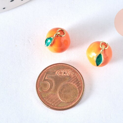 Pendentif fruit orange doré 18k émaillé, pendentif fruit création bijoux, pendentif doré, 13mm et ,l'unité g6827