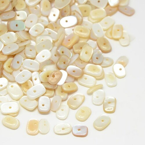 Perle plate ovale nacre blanche naturelle 7-10mm, perle coquillage ivoire pour création bijoux naturels, lot de 20g g5847