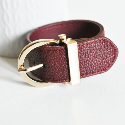 Bracelet cuir rouge bordeaux réglable boucle dorée,cuir naturel, bracelet pour femme, bracelet en cuir,  bracelet doré, 25.5mm g4791