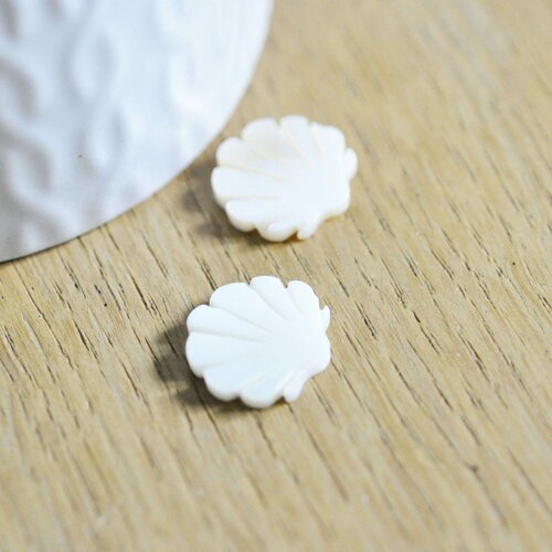 Perles coquillage nacre blanche naturelle,pendentif coquillage nacre,coquillage blanc,création bijou, 15.5mm, les 2,g3424