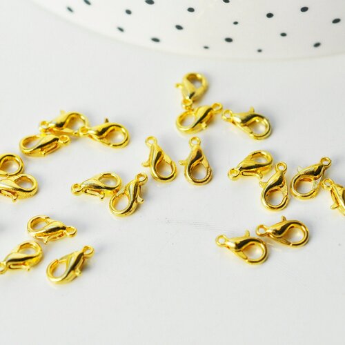 Fermoirs mousquetons zamac doré, fermoirs dorés, pince homard,fabrication bijoux,sans nickel,apprêt dorés,lot de 50, (10gr) 10mm g4961