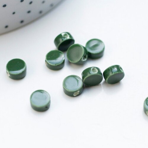 Perles porcelaine vert foncé, perle céramique, perle porcelaine,perle disque, céramique verte,8mm,lot de 10 perles g4730