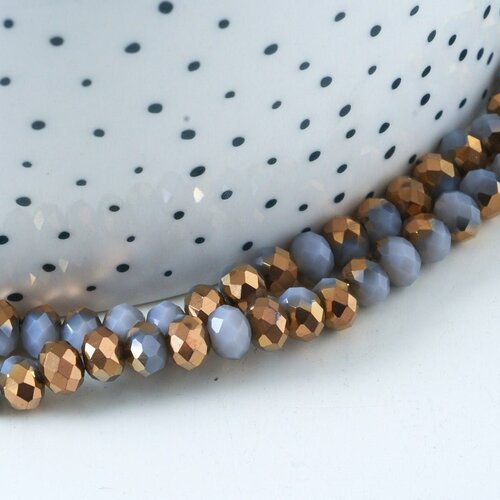 Perle toupie cristal gris or 6x5mm, perles bijoux, perle bicone cristal gris,perle verre facette, fil de 85 perles g6179