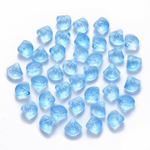 Perle coquillage verre transparent bleu, perles verre tchèque, perle coquille verre bleu, creation bijou,10.5mm, lot 10 perles g5441