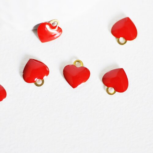 Pendentifs doré cœur émail rouge, pendentif coeur,fournitures créatives, laiton brut, pendentif amour,création bijoux,10mm, lot de 10-g1911