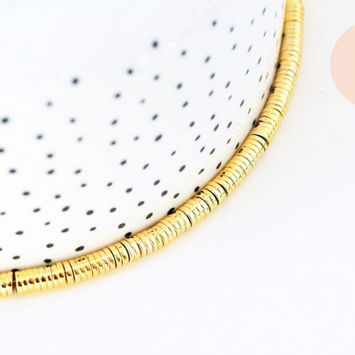 Perles rondelle hématite dorée, des perles heishi pierre pour fabrication de bijoux, 4x1mm,fil de 390 perles g3627