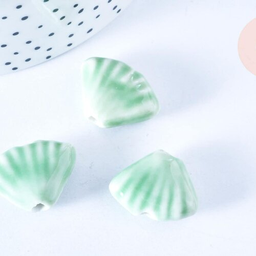 Perle porcelaine verte coquillage, perle céramique géométrique pour fabrication bijoux en céramique verte, lot de 10, 22.5-23.5mm,g3427