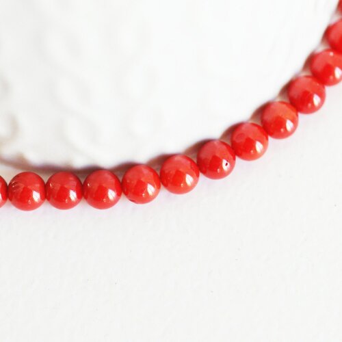 Perle ronde corail rouge, fournitures créatives, perles corail, fabrication bijoux,corail rouge,corail naturel, fil de 70 perles,6mm g5388