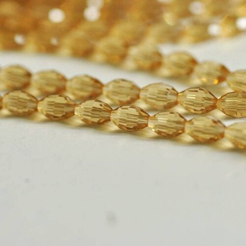 Perles verre jaune, perle forme ovale, fourniture créative, jaune topaze, création bijoux, fil de 39cm, 6mm-g1496
