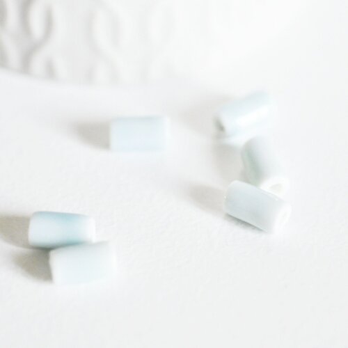 Perle porcelaine bleu pâle, fournitures créatives,perle céramique, porcelaine bleu,perle tube, création bijoux,lot de 5, 10mm-g1715