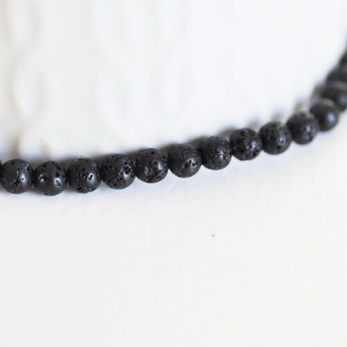 Perles lave noire,perle ronde,lave naturelle, lave noire, pierre naturelle, création bijoux, fil de 90pcs , perle 4mm-g1841