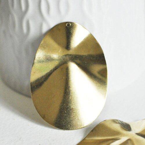 Pendentif laiton doré ovale froissé , breloques laiton brut  sans nickel pour creation pendentif bijoux géométrique,49mm, lot de 2, g3193