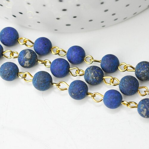 Chaine dorée perle lapis lazulis naturelle, chaine pierre création bijoux pierre naturelle chaine lunettes,6.5mm,vendue au mètre g4216