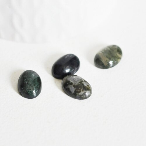 Cabochon ovale agate mousse naturelle, cabochon pierre,agate mousse,10 x 14mm, pierre naturelle, l'unité,g2242