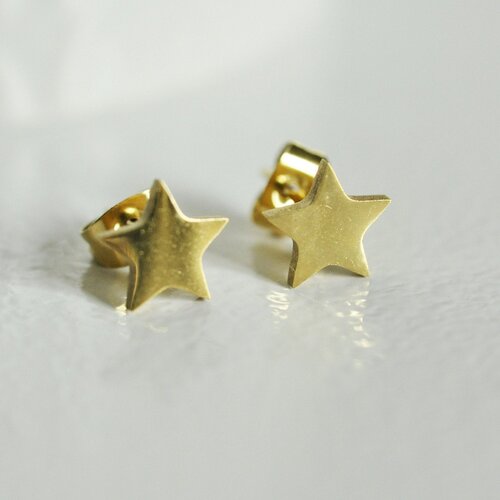Boucles puces acier doré étoile, bijoux doré, création bijoux,boucles étoile,sans nickel,la paire, boucles acier,10mm-g777
