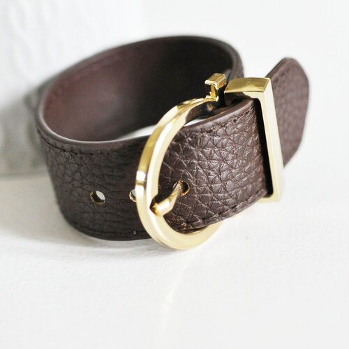 Bracelet cuir marron réglable boucle dorée,cuir naturel, bracelet pour femme, bracelet en cuir,  bracelet doré, 25.5mm,g2491