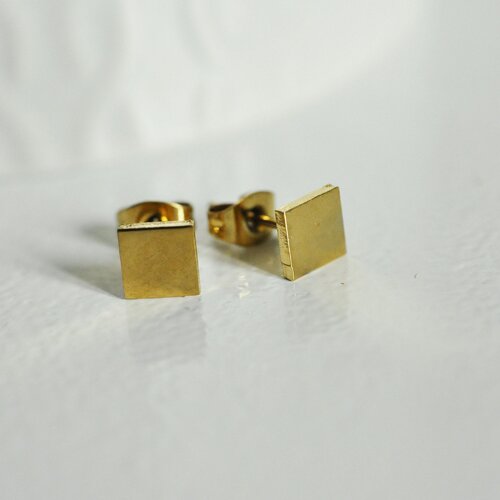 Boucles puces acier doré carré, bijoux doré, création bijoux, minimaliste,sans nickel,la paire, boucle acier,6mm - g211