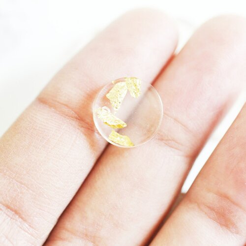 Pendentif disque acétate transparent feuille d'or, perle géométrique ronde pour création bijoux 13.5mm, les 5 g4659