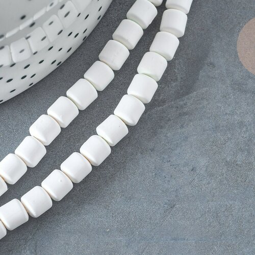 Perles polymère tube blanc 6.5mm, fabrication bijoux heishi 6.5mm plastique,le fil de 40cm g7222