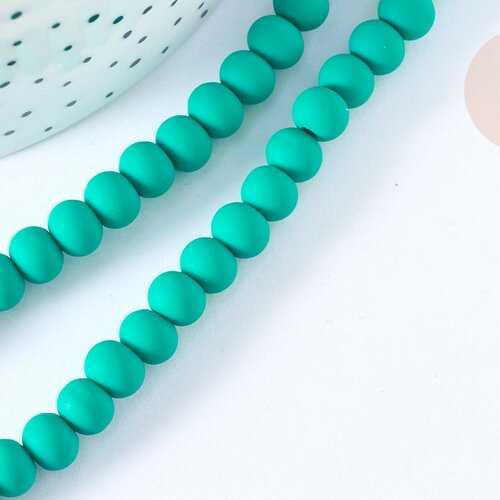 Perles ronde résine verte 7mm, fabrication bijoux perles plastique, le fil de 40cm g7221
