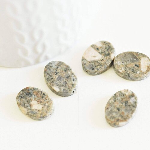 Perles ovales en jaspe sésame naturel, des perles  en pierre pour creation de bijoux en pierre naturelle,18x13mm, lot de 5 g3532