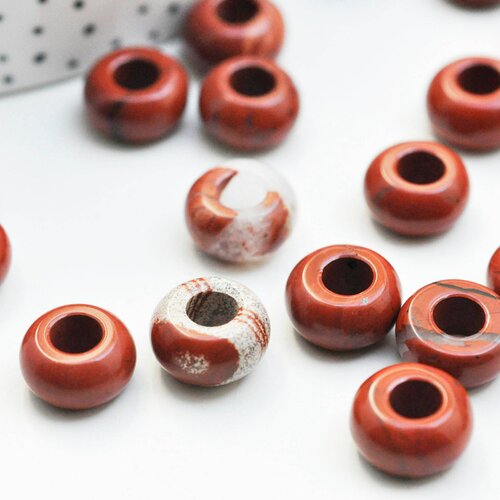 Pendentif donut jaspe rouge naturel pour création de bijou en pierre, pendentif pierre cercle,14mm,lot de 2 g4494