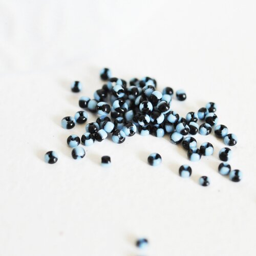 Petite perle rocaille rayé noir bleu, perle rocaille multicolore,création bijoux,perle multicolore,perle africaine,1.x 2mm, 10 grammes,g3073