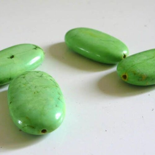 Perle ovales howlite verte, fournitures créatives, howlite naturelle, perle verte, perle pierre, création bijoux, 30mm-g1653