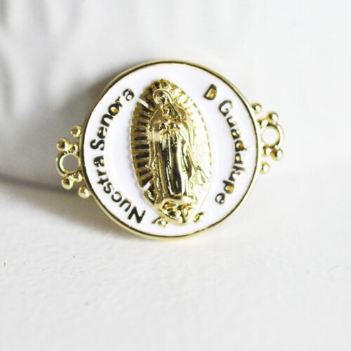 Pendentif médaille ovale vierge marie laiton doré, pendentif laiton religion sans nickel, notre dame, madonne,26mm, l'unité g5289