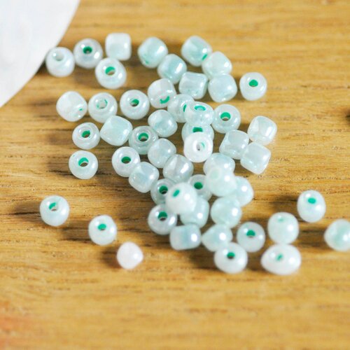 Grosses perles rocaille vert nacré,fournitures pour bijoux, perles rocaille vertes, vert opaque, lot 10g, diamètre 4mm g3815