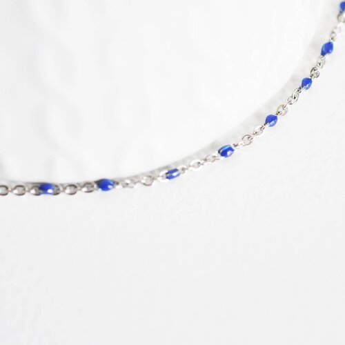 Chaine acier argenté résine bleu,chaine collier, création bijoux,chaine fantaisie,chaine sans nickel, chaine complète,2mm,45cm-g1216