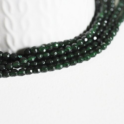 Perle jade vert foncé, perle jade, pierre naturelle, perle facette, 4mm, fil de 37cm,g2926