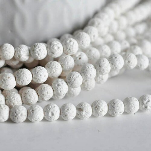 Perles lave blanche,perle ronde,lave naturelle, lave blanche, pierre naturelle, création bijoux, fil de 63pcs , 6mm-g1289