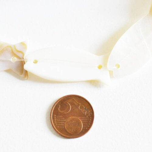 Perle poisson nacre blanche naturelle,perle nacre poisson,nacre naturelle coquillage blanc,création bijoux, 42mm,les 2-g1055