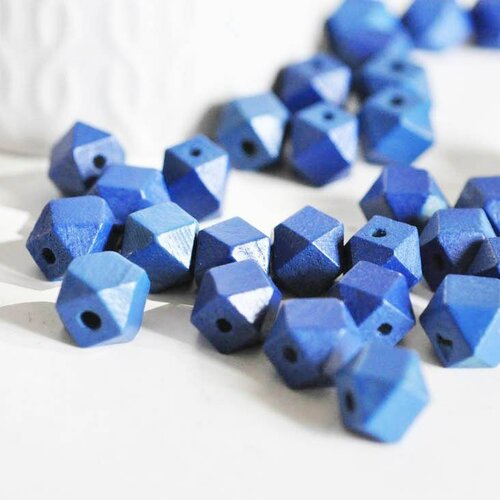 Perle bois bleu hexagonale,fournitures créatives, perles bois,création bijoux,perle hexagone,perles géométriques,11mm, lot de 5- g6050