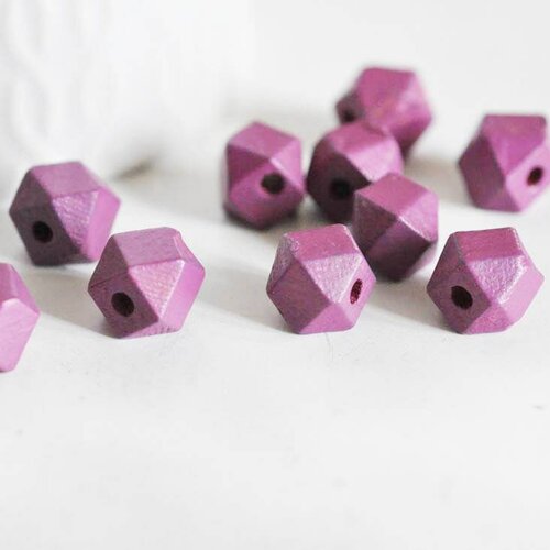 Emplac-perle bois rose fuchsia hexagonale,fournitures créatives, perles bois,création bijoux,perles géométriques,10mm, lot de 5-g09