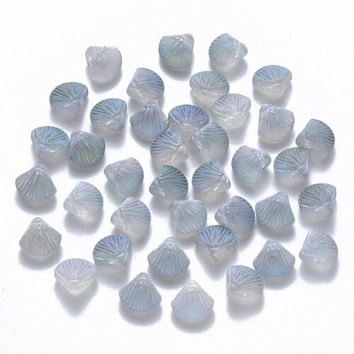 Perle coquillage verre opaque bleu irisé, perles verre tchèque, perle coquille verre bleu, creation bijou,10.5mm, lot 10 perles g5440