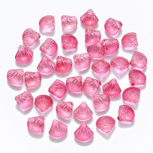 Perle coquillage verre transparent rose, perles verre tchèque, perle coquille, verre rose, creation bijou,10.5mm, lot 10 perles g5439