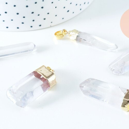 Pendentif pointe cristal  transparent doré, bijou pierre naturelle,cristal naturel, pendentif cristal,42-60mm g6229