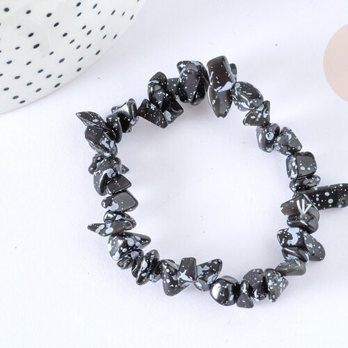 Bracelet élastique chips obsidienne naturelle 50mm, bracelet pierre naturelle energie lithothérapie, l'unité g7073
