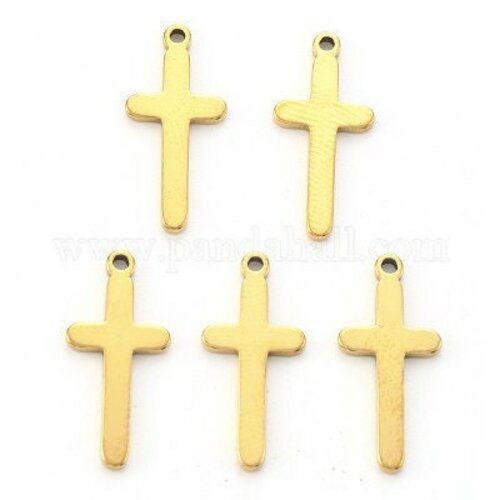 Pendentif croix acier doré inoxydable 19mm, un bijou en acier hypoallergénique sans libération de nickel,lot de 5 g6060