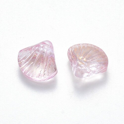 Perle coquillage verre transparent rose clair, perles verre tchèque, perle coquille, verre rose, creation bijou,10.5mm, lot 10 perles g5438