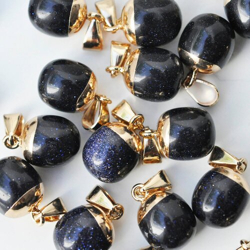 Pendentif goutte goldstone bleu foncé doré, fournitures créatives, pendentif pierre,pierre synthétique,17-19mm à l'unité g4379
