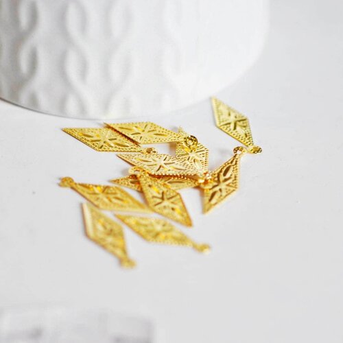 Breloque losange laiton doré, pendentif géométrique,creation bijoux, connecteur laiton, géométrique,21mm,lot de 20-g1899