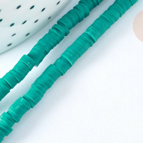 Perles disques heishi polymère vert 4x1 mm, fabrication bijoux heishi, le fil de 39.9cm - g7190