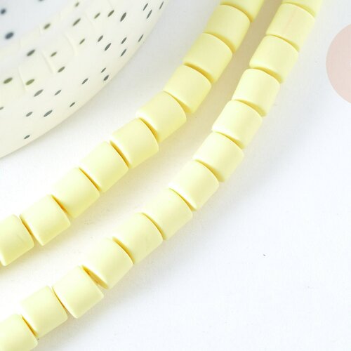 Perles polymère tube jaune clair 6.5mm, fabrication bijoux heishi plastique,le fil de 40cm g7197