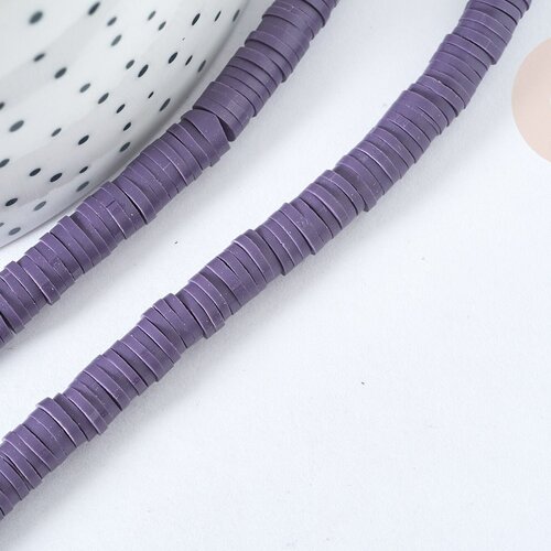 Perles polymère rondelle violet foncé 6x1mm heishi, fabrication bijoux plastique, le fil de 44.9cm g7187