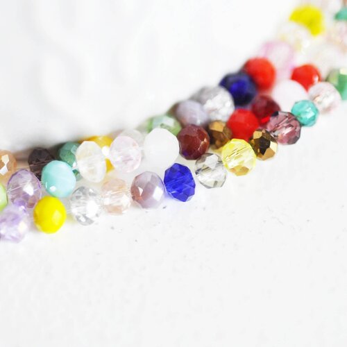 Perle abacus cristal multicolore, perles bijoux, perle abacus, perle cristal,perles verre, le fil de 130 perles ,3x4mm,g2749