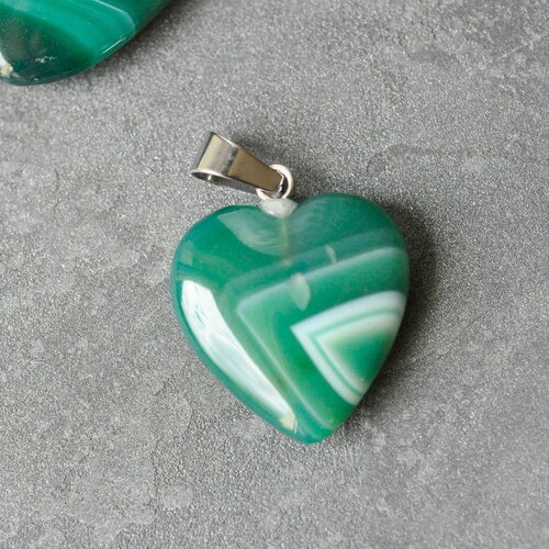 Pendentif coeur agate verte acier argenté, pendentif pierre agate naturelle verte,création bijoux en pierre naturelle, 23mm, l'unité g3991