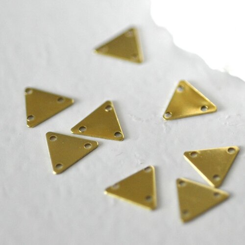 Breloque triangle 3 trous laiton brut, pendentif sans nickel,creation bijoux, pendentif geometrique,9mm,lot de 10,g3111
